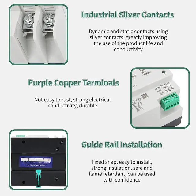 Alt view image 4 of 7 - Automatic Transfer Switch 100A 110V Dual Power ATS, PC Grade Isolation Type Self Throwing Self Returning with Manual/Auto Operation for PZ30 Box,Home Generator,35mm DIN Rail Mount
