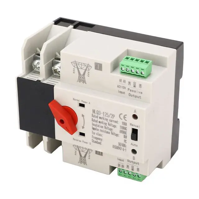 Alt view image 5 of 7 - Automatic Transfer Switch 100A 110V Dual Power ATS, PC Grade Isolation Type Self Throwing Self Returning with Manual/Auto Operation for PZ30 Box,Home Generator,35mm DIN Rail Mount
