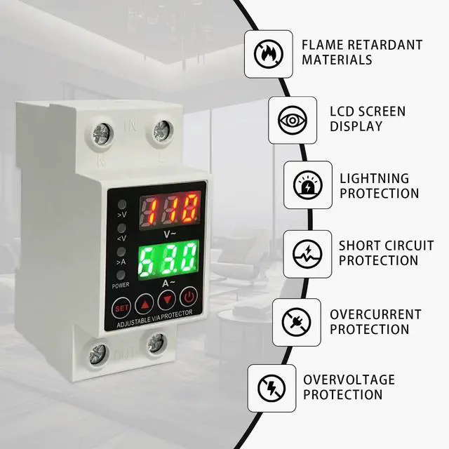 Alt view image 7 of 7 - 63A Smart Voltage Protector 110V 220V, LCD Display, Adjustable Over/Under Voltage Protection, DIN Rail Mount, 2 Pack