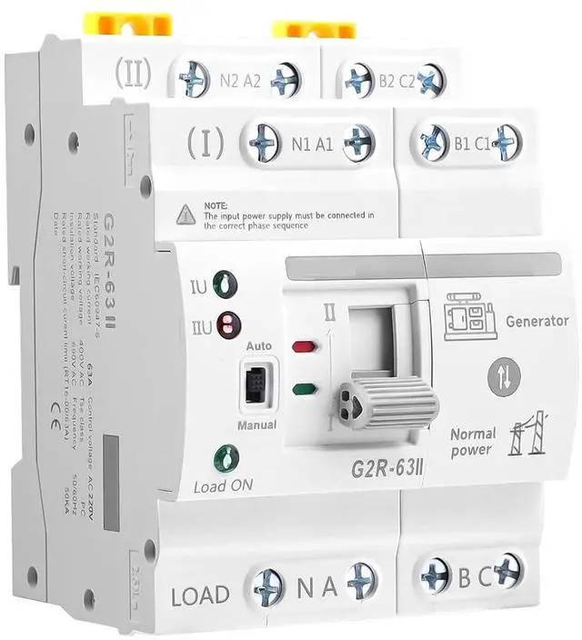 Main image of Mini ATS Automatic/Manual Transfer Switch 4P 63A AC220V, Home Generator Manual Transfer Switches for Uninterruptible Power Supply, 3Phas Dual Auto Power Electrical Selector Switch DIN Rail Mount G2R