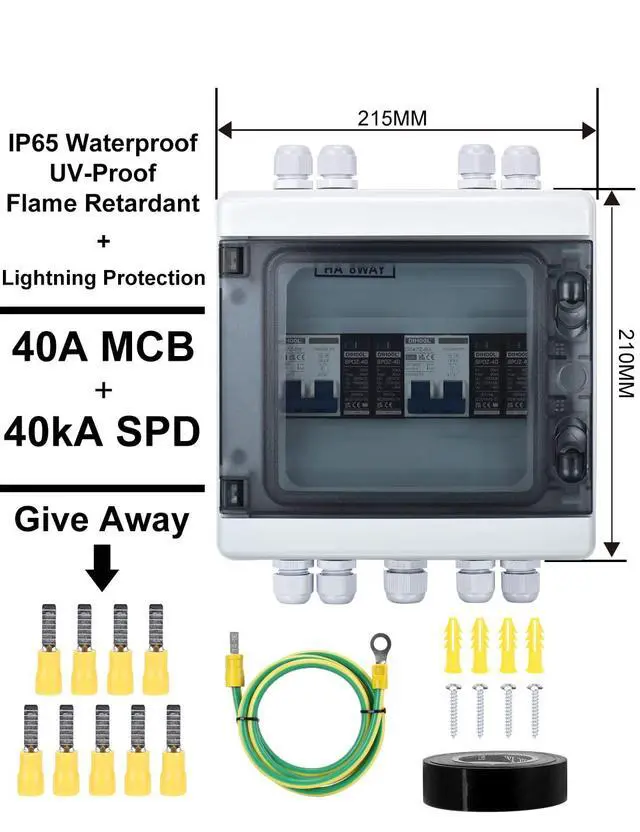 Alt view image 3 of 7 - DC Disconnect Switch Box with PV Surge Protector, Solar Circuit Breaker, 40 Amp DC1000V 2 String 2 in 2 Out
