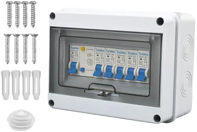 Main image of 8 Way Miniature Circuit Breakers with Waterproof Distribution Box Outdoor 63A 220V Earth Leakage Overload Short Circuit Protection for Home, Industrial, and Commercial Use(6A 10A 20A 32A)