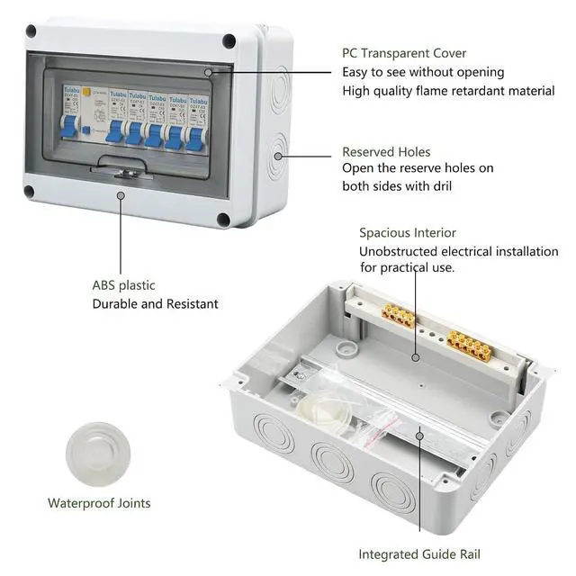 Alt view image 2 of 7 - 8 Way Miniature Circuit Breakers with Waterproof Distribution Box Outdoor 63A 220V Earth Leakage Overload Short Circuit Protection for Home, Industrial, and Commercial Use(6A 10A 20A 32A)