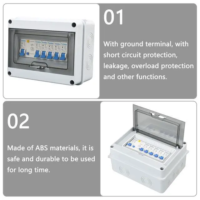 Alt view image 4 of 7 - 8 Way Miniature Circuit Breakers with Waterproof Distribution Box Outdoor 63A 220V Earth Leakage Overload Short Circuit Protection for Home, Industrial, and Commercial Use(6A 10A 20A 32A)