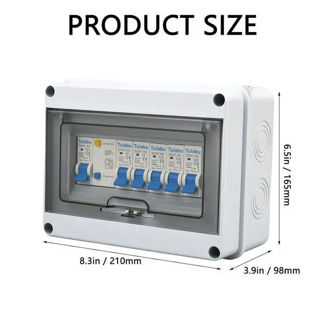 Alt view image 6 of 7 - 8 Way Miniature Circuit Breakers with Waterproof Distribution Box Outdoor 63A 220V Earth Leakage Overload Short Circuit Protection for Home, Industrial, and Commercial Use(6A 10A 20A 32A)