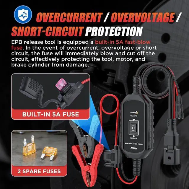 Alt view image 6 of 7 - EPB Brake Release & Reset Tool 10V~14V DC Electronic Parking Brake Tools Emergency EPB Service Tool Overcurrent Protection Brake Caliper Tool with 2 Connect Ways&3 Fuse for Auto Repair,Car Road Rescue