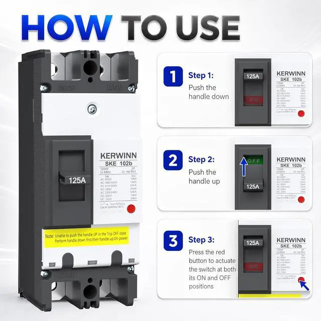 Alt view image 5 of 6 - 125A DC/AC Main Circuit Breaker 2 Poles Thermal Magnetic Trip Molded Case Circuit Breaker, Battery Disconnect Switch for Boat Trolling Motor Marine ATV Trailer Power Solar UPS Station(125A)