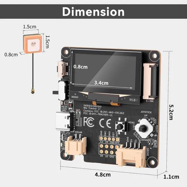 Alt view image 4 of 7 - Wio Tracker L1 Dev Board Wio-SX1262 nRF52840 for Ar duino Meshtastic LoRa, Blue tooth 5, GPS GNSS, 1.3" OLED, Support Battery Type-C & Solar Charge Outdoor Power Efficiency & Rich Interface