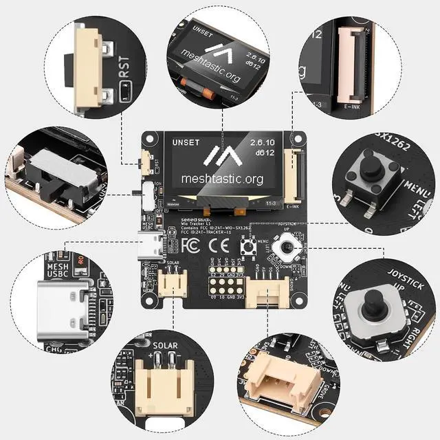 Alt view image 5 of 7 - Wio Tracker L1 Dev Board Wio-SX1262 nRF52840 for Ar duino Meshtastic LoRa, Blue tooth 5, GPS GNSS, 1.3" OLED, Support Battery Type-C & Solar Charge Outdoor Power Efficiency & Rich Interface