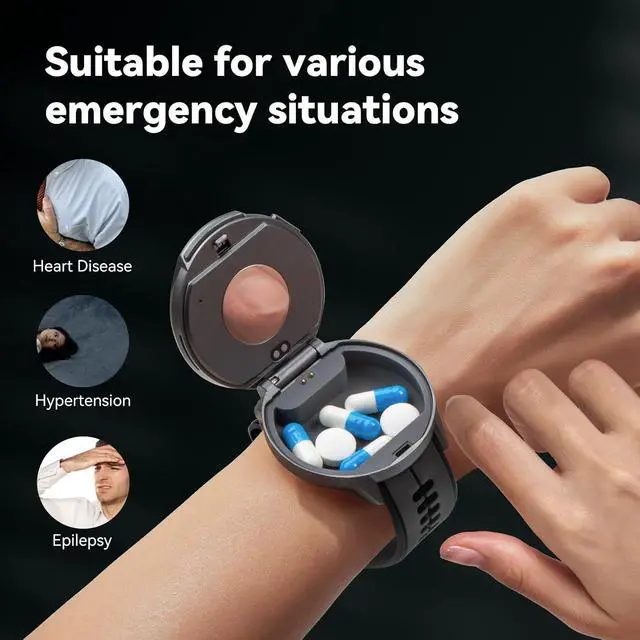 Alt view image 2 of 6 - Smart Watch Pill Box, Fitness Smartwatch with Bluetooth Call for Men, Water Resistant Pill Organizer for Emergency, Pill Case for Emergency, Small Pill Container for Vitamin, Fish Oil
