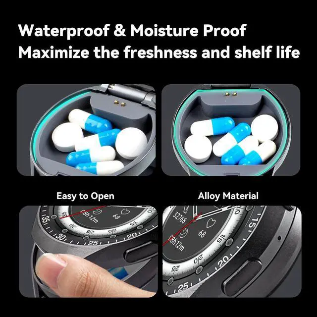 Alt view image 5 of 6 - Smart Watch Pill Box, Fitness Smartwatch with Bluetooth Call for Men, Water Resistant Pill Organizer for Emergency, Pill Case for Emergency, Small Pill Container for Vitamin, Fish Oil