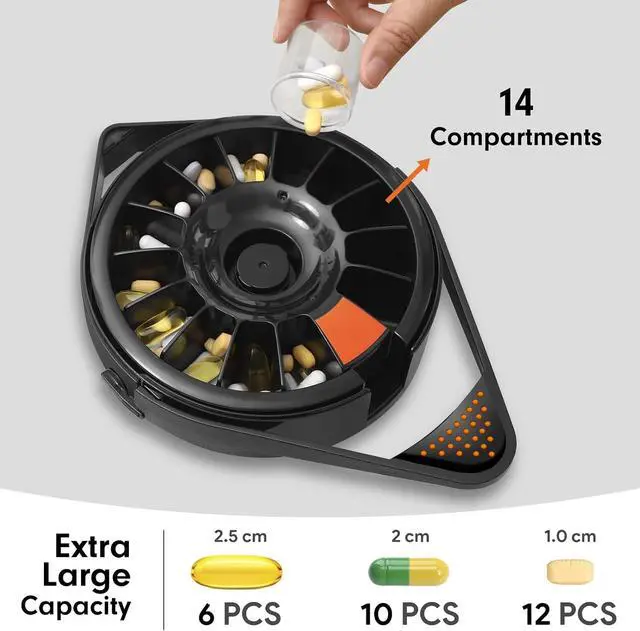 Alt view image 2 of 7 - Weekly Pill Dispenser Organizer with 14 Large Compartments and Child-Proof Lock, Spindo Medicine Dispenser-Dispense Vitamin/Tablet/Supplement for Elderly/Amnesia/Dementia