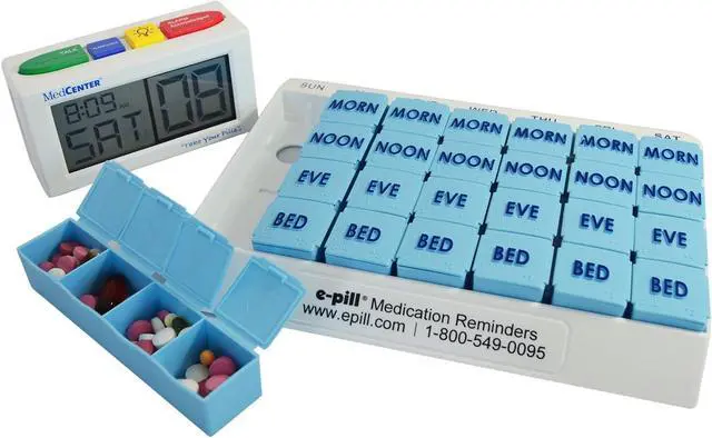 Alt view image 4 of 7 - e-Pill 4 Times a Day x 7 Day Large Weekly Pill Organizer, Vitamin, and Medicine Pillbox - with 4 Alarm Talking Reminder