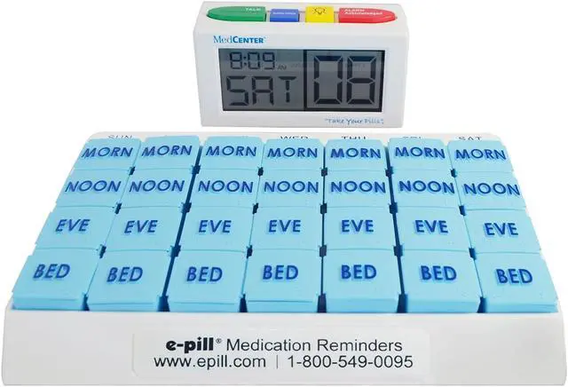 Alt view image 6 of 7 - e-Pill 4 Times a Day x 7 Day Large Weekly Pill Organizer, Vitamin, and Medicine Pillbox - with 4 Alarm Talking Reminder