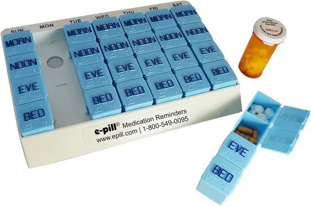 Alt view image 5 of 7 - e-Pill 4 Times a Day x 7 Day Large Weekly Pill Organizer, Vitamin, and Medicine Pillbox - with 4 Alarm Talking Reminder
