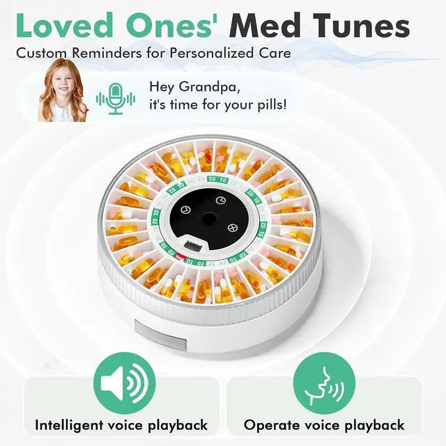 Alt view image 3 of 7 - PillCalendar Bluetooth Automatic Pill Dispenser for Elderly with Alarm, Smart Pill Dispenser with 31-Slot, Fingerprint& Mechanical Dual Lock Medication Dispenser, Timed Dispenser Machine (Green)