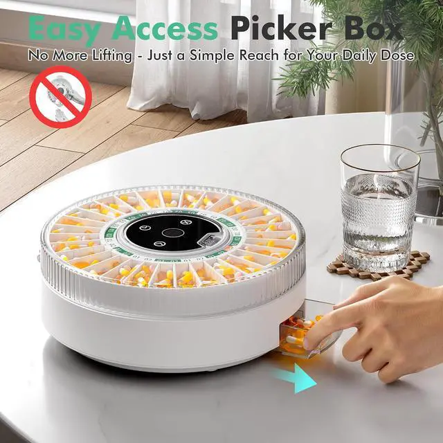 Alt view image 2 of 7 - PillCalendar Bluetooth Automatic Pill Dispenser for Elderly with Alarm, Smart Pill Dispenser with 31-Slot, Fingerprint& Mechanical Dual Lock Medication Dispenser, Timed Dispenser Machine (Green)