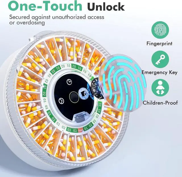 Alt view image 4 of 7 - PillCalendar Bluetooth Automatic Pill Dispenser for Elderly with Alarm, Smart Pill Dispenser with 31-Slot, Fingerprint& Mechanical Dual Lock Medication Dispenser, Timed Dispenser Machine (Green)