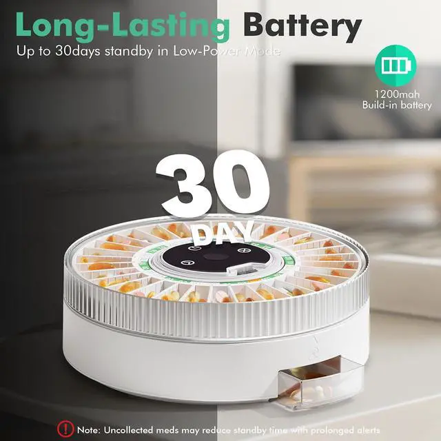 Alt view image 5 of 7 - PillCalendar Bluetooth Automatic Pill Dispenser for Elderly with Alarm, Smart Pill Dispenser with 31-Slot, Fingerprint& Mechanical Dual Lock Medication Dispenser, Timed Dispenser Machine (Green)