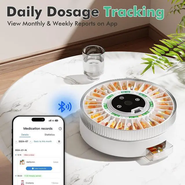 Alt view image 7 of 7 - PillCalendar Bluetooth Automatic Pill Dispenser for Elderly with Alarm, Smart Pill Dispenser with 31-Slot, Fingerprint& Mechanical Dual Lock Medication Dispenser, Timed Dispenser Machine (Green)