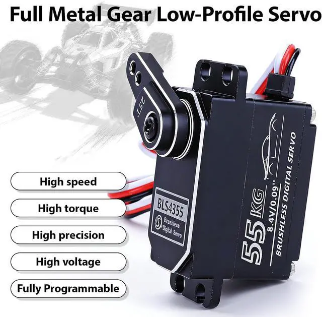 Alt view image 4 of 7 - 55kg Low-Profile Servo Programmable Brushless Digital Servo 0.09Sec High Speed Full Metal Gear Steering servo 1/10 Drift Car with servo Motor kit (180 Degree)