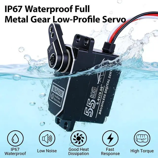 Alt view image 6 of 7 - 55kg Low-Profile Servo Programmable Brushless Digital Servo 0.09Sec High Speed Full Metal Gear Steering servo 1/10 Drift Car with servo Motor kit (180 Degree)