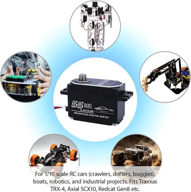 Alt view image 7 of 7 - 55kg Low-Profile Servo Programmable Brushless Digital Servo 0.09Sec High Speed Full Metal Gear Steering servo 1/10 Drift Car with servo Motor kit (180 Degree)
