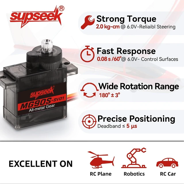 Alt view image 2 of 7 - MG90S 9g Micro Servo Motor Kit, 2.0 kg-cm Metal Gear High Torque, 0.08 sec/60° 180° Rotation for RC Plane, Arduino & Robotics (12pcs)