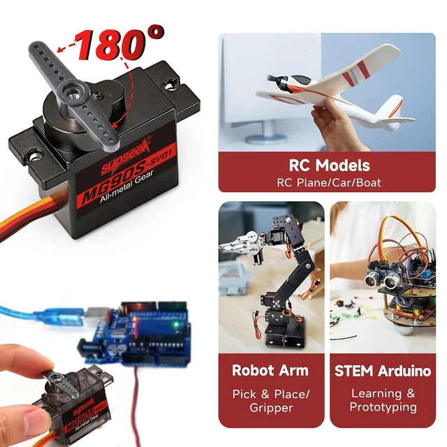 Alt view image 4 of 7 - MG90S 9g Micro Servo Motor Kit, 2.0 kg-cm Metal Gear High Torque, 0.08 sec/60° 180° Rotation for RC Plane, Arduino & Robotics (12pcs)