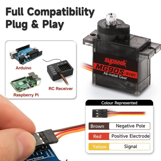Alt view image 5 of 7 - MG90S 9g Micro Servo Motor Kit, 2.0 kg-cm Metal Gear High Torque, 0.08 sec/60° 180° Rotation for RC Plane, Arduino & Robotics (12pcs)