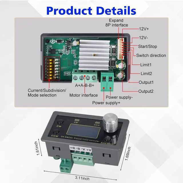 Alt view image 5 of 7 - Stepper Motor Driver Controller for Nema 17 23 34 Stepper Motor Forward/Reverse Pulse Speed Controller DC 10V-30V 6.6A 1/64 Micro-Step Resolutions for 42 57 86 Stepper Motor TTL Serial Communication