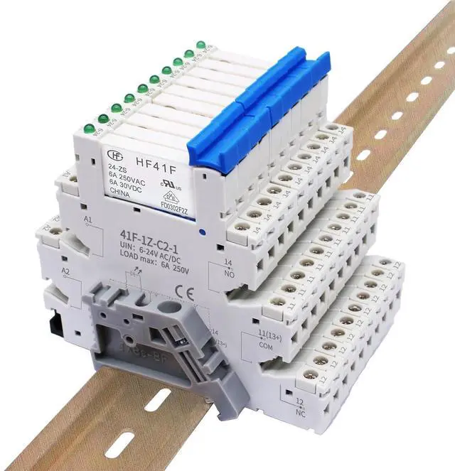 Main image of (10Pcs) 24V Relay Din Rail;Silm;Signal Relay for PLC;24VDC and 24VAC Both;HF41F/24-ZS 5 Pin 1NO 1NC 6A SPDT with LED Indicator with Socket Base;Max 6A 250VAC;24 Coil dc/ac