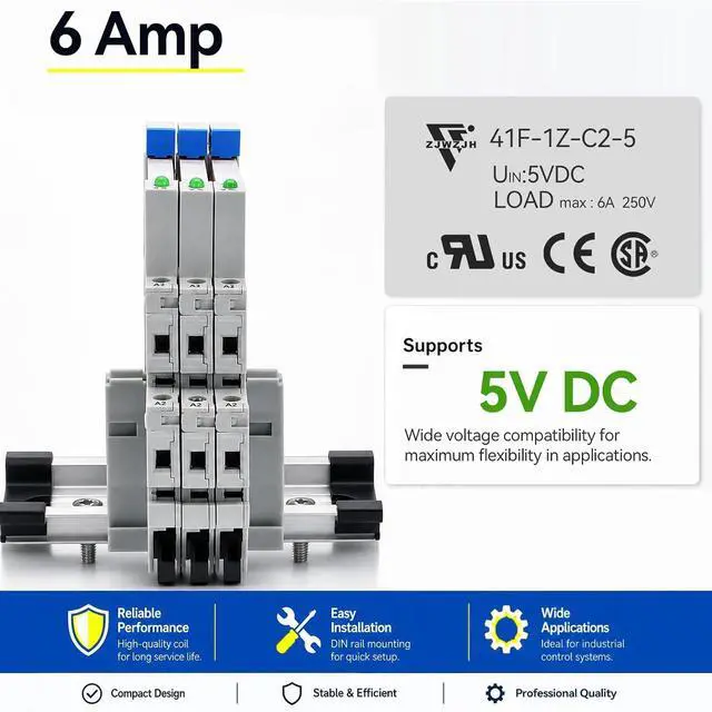 Alt view image 2 of 7 - UL Listed 5V Electromagnetic Relay 5 Volt Relay Miniature 1NO 1NC 6Amp SPDT with LED Indicator, Socket Base DIN Rail Module 20Pcs