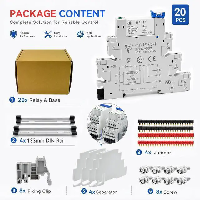 Alt view image 6 of 7 - UL Listed 5V Electromagnetic Relay 5 Volt Relay Miniature 1NO 1NC 6Amp SPDT with LED Indicator, Socket Base DIN Rail Module 20Pcs