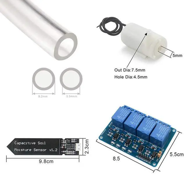 Alt view image 3 of 7 - Automatic Irrigation DIY Kit Self Watering System with PDF Tutorial, 4pcs Capacitive Soil Moisture Sensor 4Channel 5V Relay Module and 4pcs Water Pump + 4M Vinyl Tubing for Garden Plant