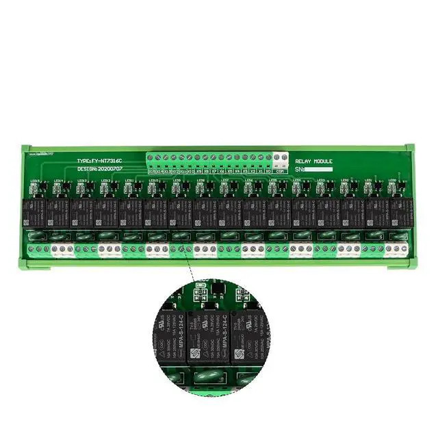 Alt view image 5 of 7 - Relay Board, 16 Channel 1 SPDT DIN Rail Mount 24V DC/AC Relay, Interface Board