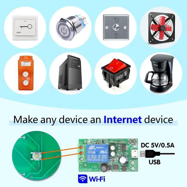 Alt view image 3 of 6 - 4x1 Channel WiFi Smart Switch with 1x Bluetooth Transmitter, DC 5V 12V 24V Passive Output Relay Module Ewelink APP WiFi Control Compatible with Alexa/Google Home, Inching/Self-Locking Switch