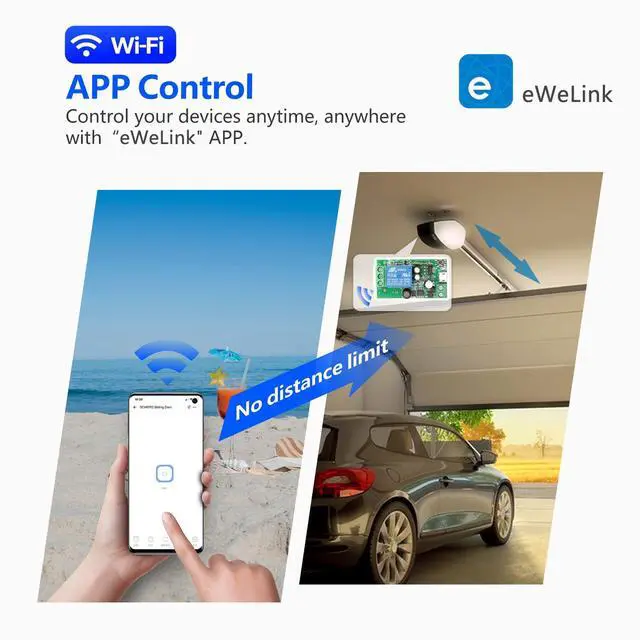 Alt view image 4 of 6 - 4x1 Channel WiFi Smart Switch with 1x Bluetooth Transmitter, DC 5V 12V 24V Passive Output Relay Module Ewelink APP WiFi Control Compatible with Alexa/Google Home, Inching/Self-Locking Switch
