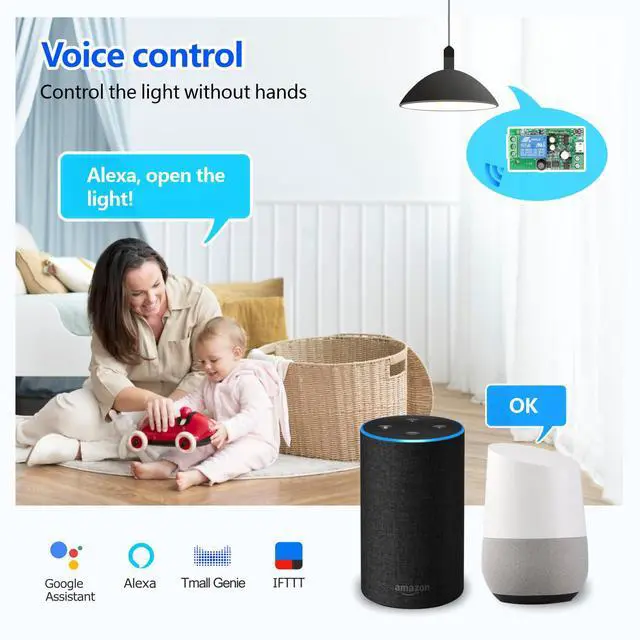 Alt view image 5 of 6 - 4x1 Channel WiFi Smart Switch with 1x Bluetooth Transmitter, DC 5V 12V 24V Passive Output Relay Module Ewelink APP WiFi Control Compatible with Alexa/Google Home, Inching/Self-Locking Switch