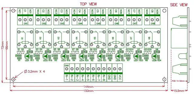 Alt view image 7 of 7 - 8 Channel 10Amp SPDT Power Relay Module Board (Operating Voltage: DC 12V)