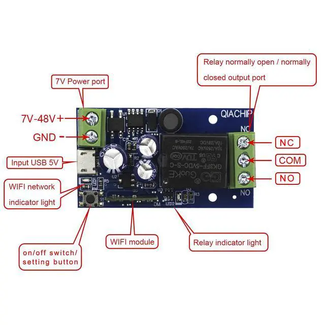 Alt view image 3 of 7 - Ewelink WiFi Wireless Smart Relay Module USB 5v 1 Channel Inching Selflock 7V-48V Remote ON Off Power Switch for Access Control, Garage Door,Home Automation, Compatible with Alexa Google Home