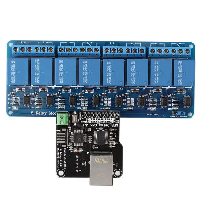 Alt view image 2 of 7 - Ethernet Control Module LAN WAN Network Web Server RJ45 Port and 8 Channel Relay Controller Board