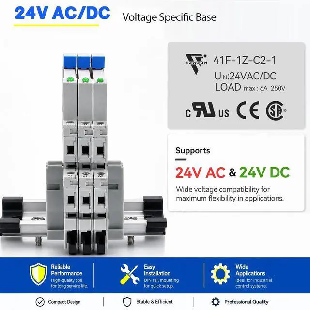 Alt view image 3 of 7 - UL Listed 10Pcs Miniature Electromagnetic Relay 24V Coil DC/AC; Signal for PLC; HF41F/24-ZS 1NO 1NC 6Amp SPDT with Jumper, Separator, Din Rail Relay 24V