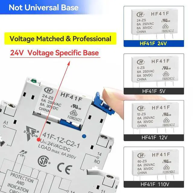 Alt view image 4 of 7 - UL Listed 10Pcs Miniature Electromagnetic Relay 24V Coil DC/AC; Signal for PLC; HF41F/24-ZS 1NO 1NC 6Amp SPDT with Jumper, Separator, Din Rail Relay 24V