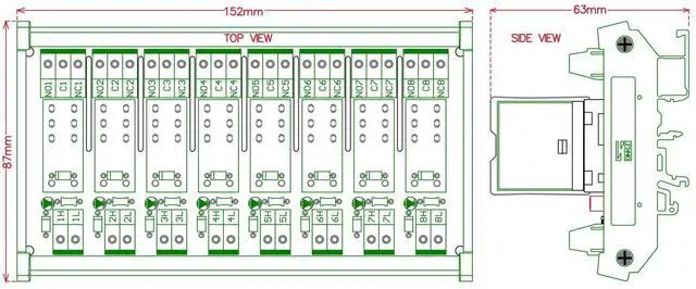 Alt view image 3 of 4 - DIN Rail Mount AC/DC 24V Control 8 SPDT 16Amp Pluggable Power Relay Module, G2R-1-E