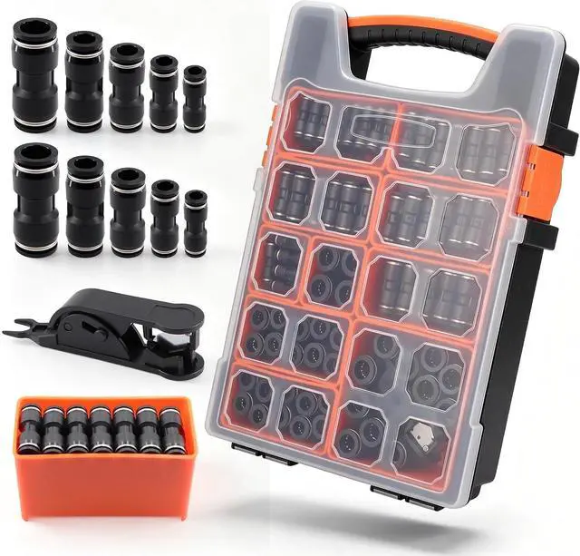 Main image of 180 Pcs Air Line Quick Connect Fittings Assortment Kit,1/8" 1/4" 3/8" 1/2" and 4-12 mm Straight Push to Connect Fittings,Quick Connect Air Hose Fittings,Quick Release Pneumatic Kit