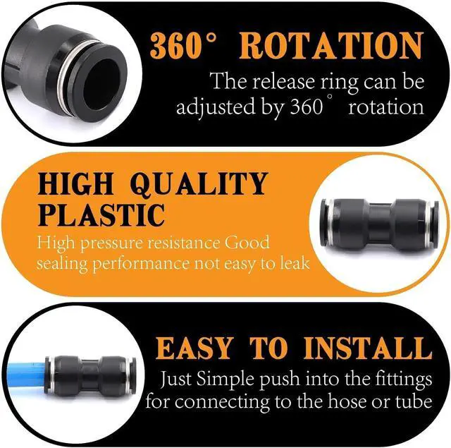 Alt view image 5 of 7 - 180 Pcs Air Line Quick Connect Fittings Assortment Kit,1/8" 1/4" 3/8" 1/2" and 4-12 mm Straight Push to Connect Fittings,Quick Connect Air Hose Fittings,Quick Release Pneumatic Kit