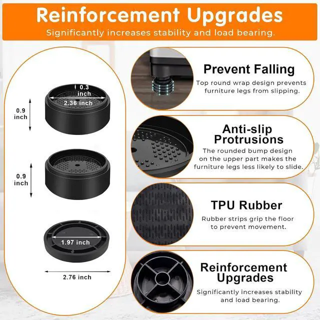 Alt view image 5 of 7 - Furniture Risers Bed Risers Heavy Duty 1 inch, 2 inch, 3 inch, 4 inch Round Adjustable Bed Lifts Riser for Desk Legs Table Couch Sofa Chair Refrigerator Washing Machine (1 Inch, Black, 32 Pack)