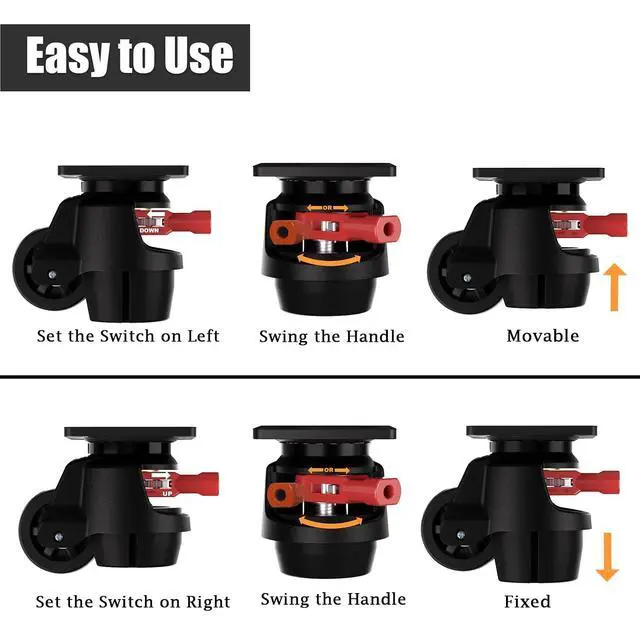 Alt view image 4 of 7 - Heavy Duty Leveling Casters Set of 4, 2200LBS Load Capacity Adjustable Leveling Feet, Retractable Swivel Industrial Plate Casters for Workbench, Machine, Equipment & Furniture 2 Inch FT60