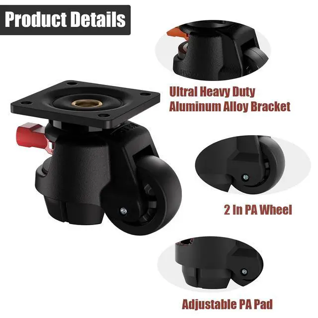 Alt view image 5 of 7 - Heavy Duty Leveling Casters Set of 4, 2200LBS Load Capacity Adjustable Leveling Feet, Retractable Swivel Industrial Plate Casters for Workbench, Machine, Equipment & Furniture 2 Inch FT60